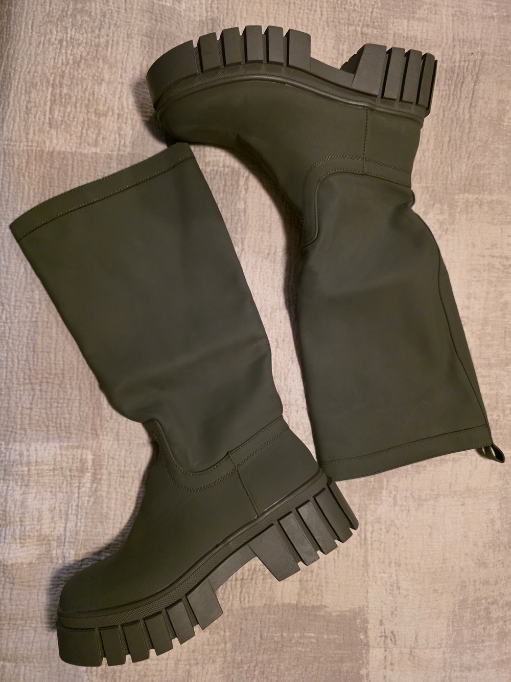 Chunky Lug Knee-High RAIN Boots in Olive Green